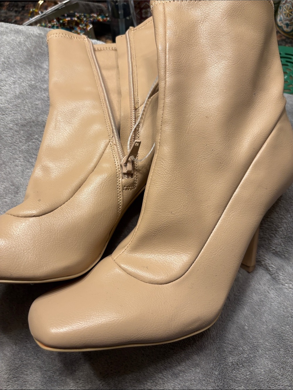 Gianni Bini Tan Faux-Leather High-Heel Ankle Boots
